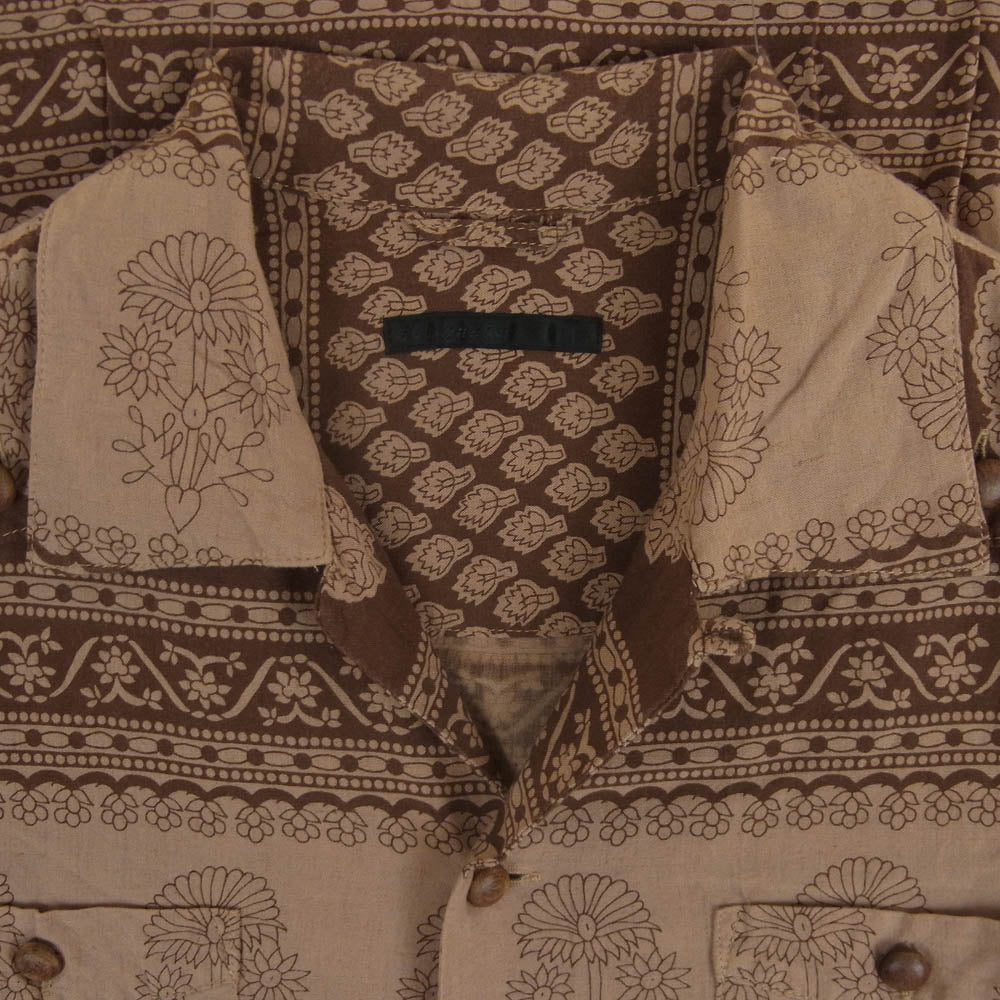 Iroquois イロコイ 389109 総柄 レーヨン オープンカラー 長袖 シャツ 日本製 ブラウン系 2【中古】