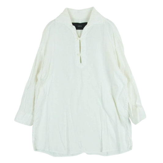 AKM エイケイエム S009 ハーフボタン カプリ シャツ 日本製 オフホワイト系 L【中古】