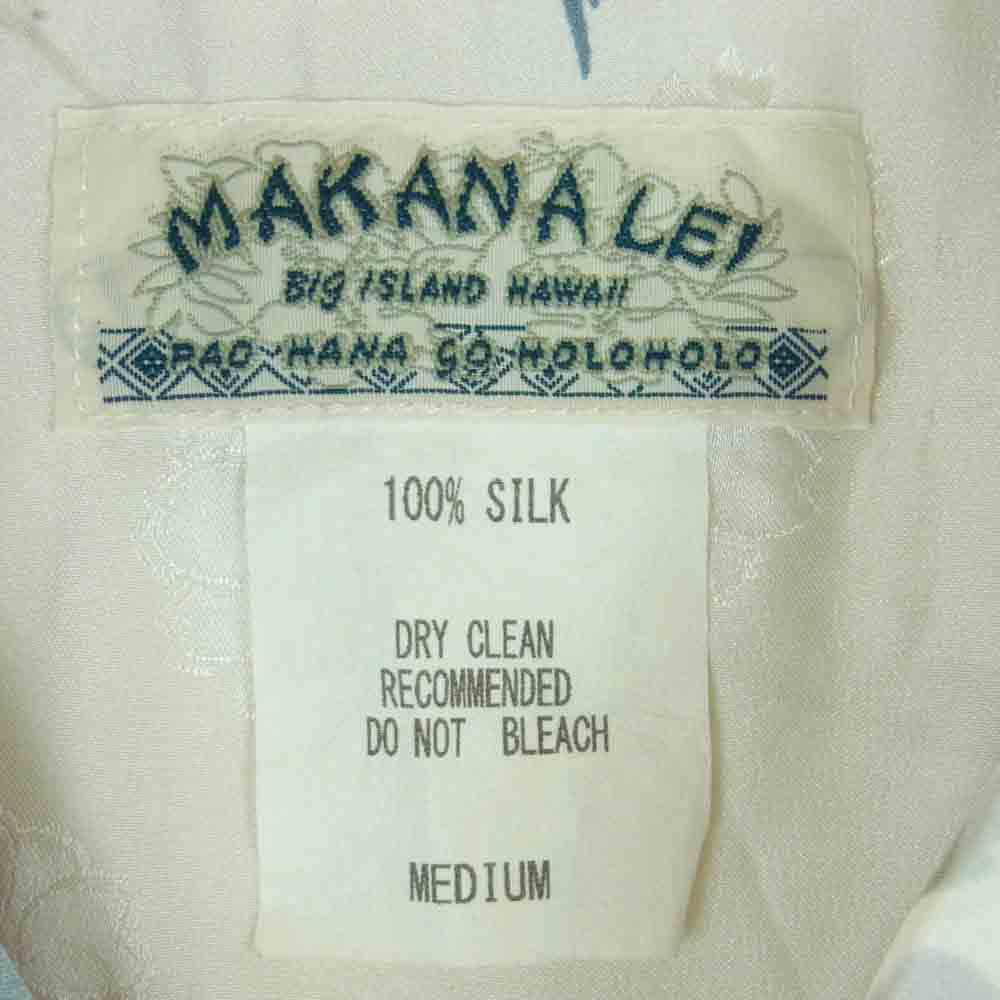 マカナレイ シルク100％ 花柄 ハワイアン アロハ 半袖 シャツ オフホワイト系 ピンク系 M【中古】