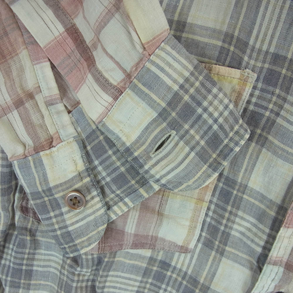 Nigel Cabourn ナイジェルケーボン 8050010090 MADRAS CHECK SHIRT クレイジーパターン リネン マドラス チェック 長袖 シャツ レッド系 ブルー系 48【中古】
