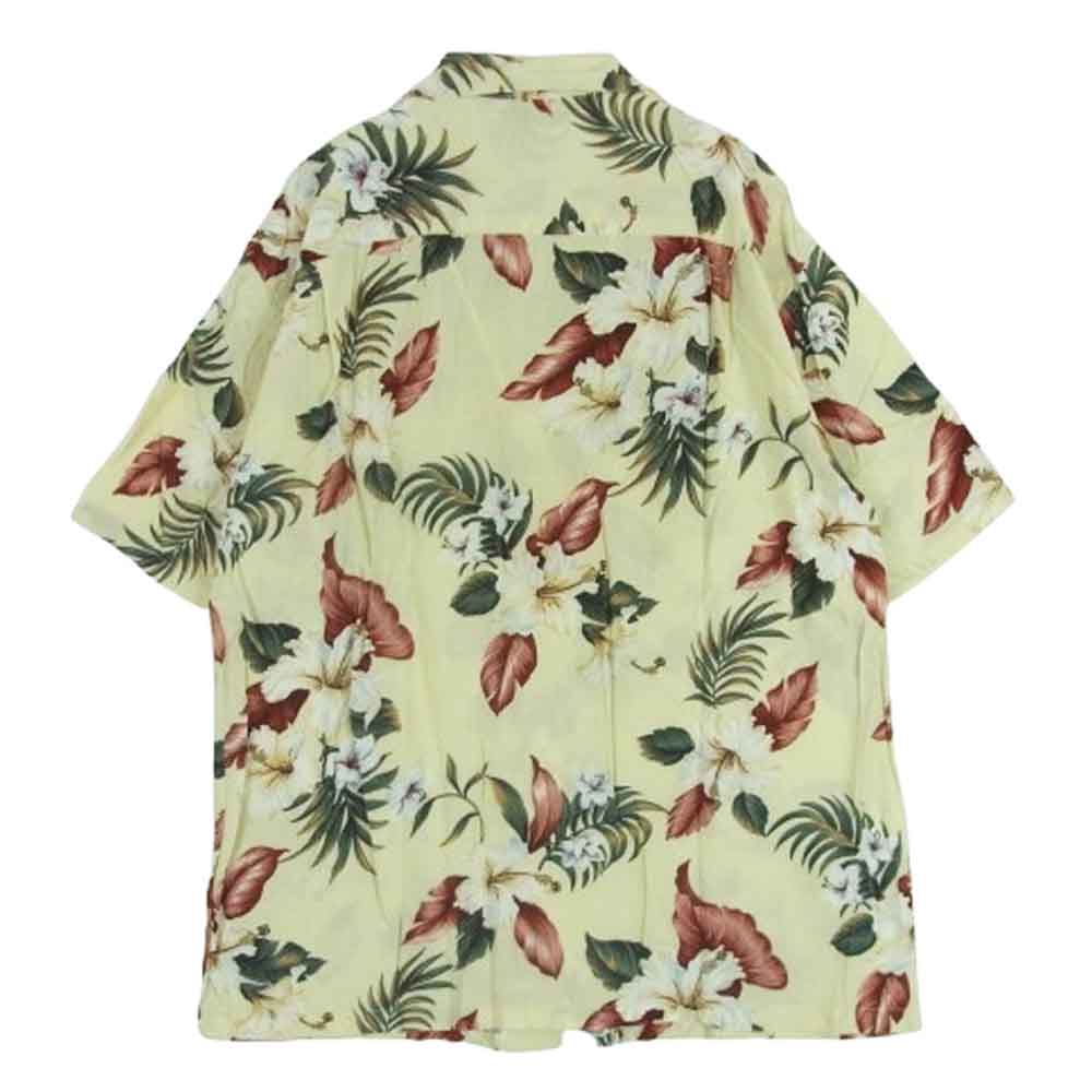 イオラニ 6178 花柄 総柄 レーヨン ハワイアン アロハ シャツ 半袖 ハワイ製 イエロー系 クリーム色系 M【中古】