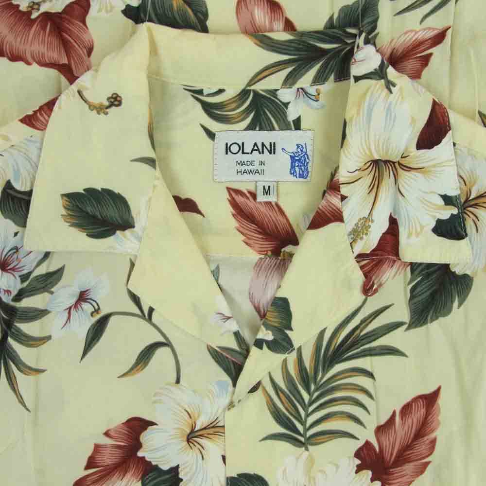 イオラニ 6178 花柄 総柄 レーヨン ハワイアン アロハ シャツ 半袖 ハワイ製 イエロー系 クリーム色系 M【中古】