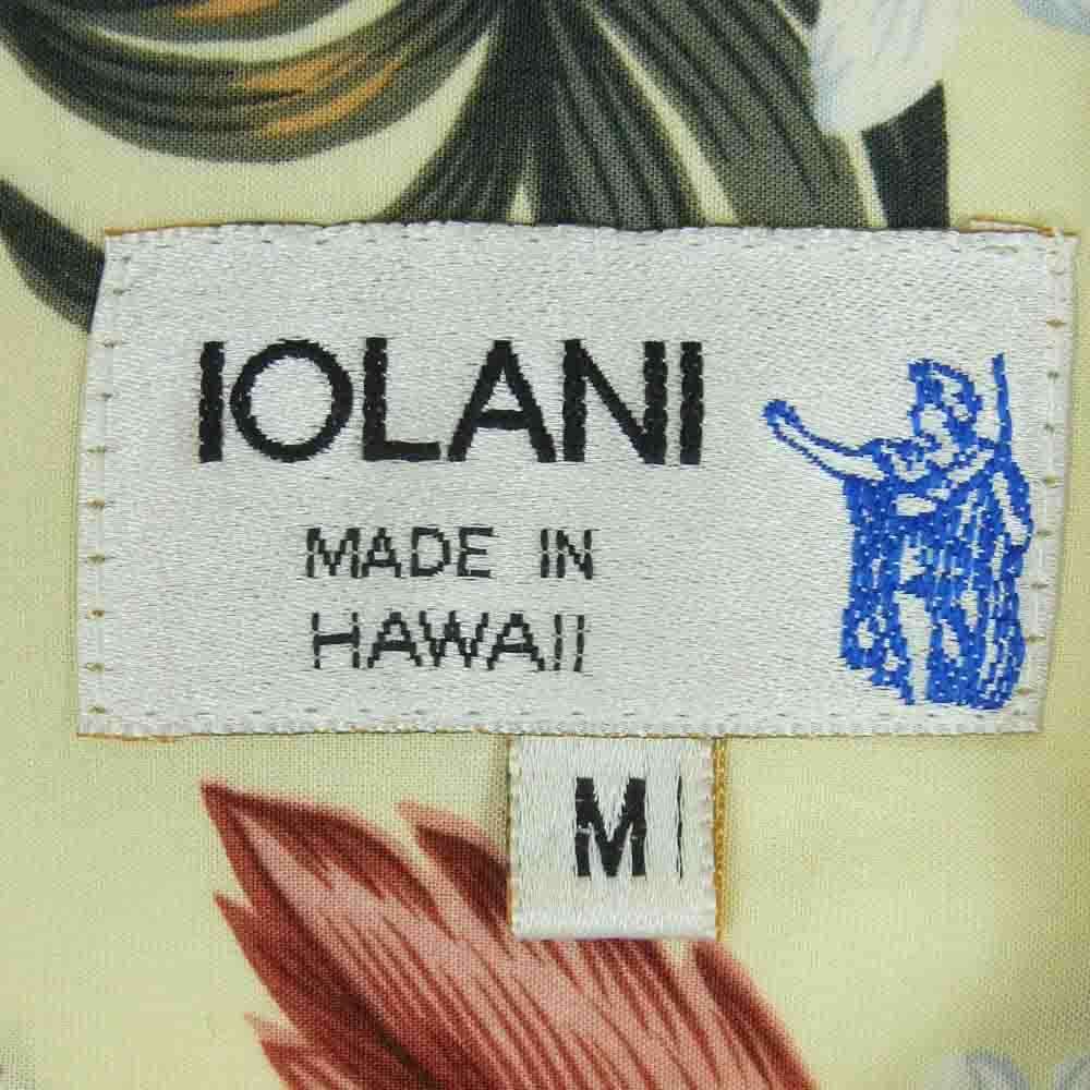 イオラニ 6178 花柄 総柄 レーヨン ハワイアン アロハ シャツ 半袖 ハワイ製 イエロー系 クリーム色系 M【中古】