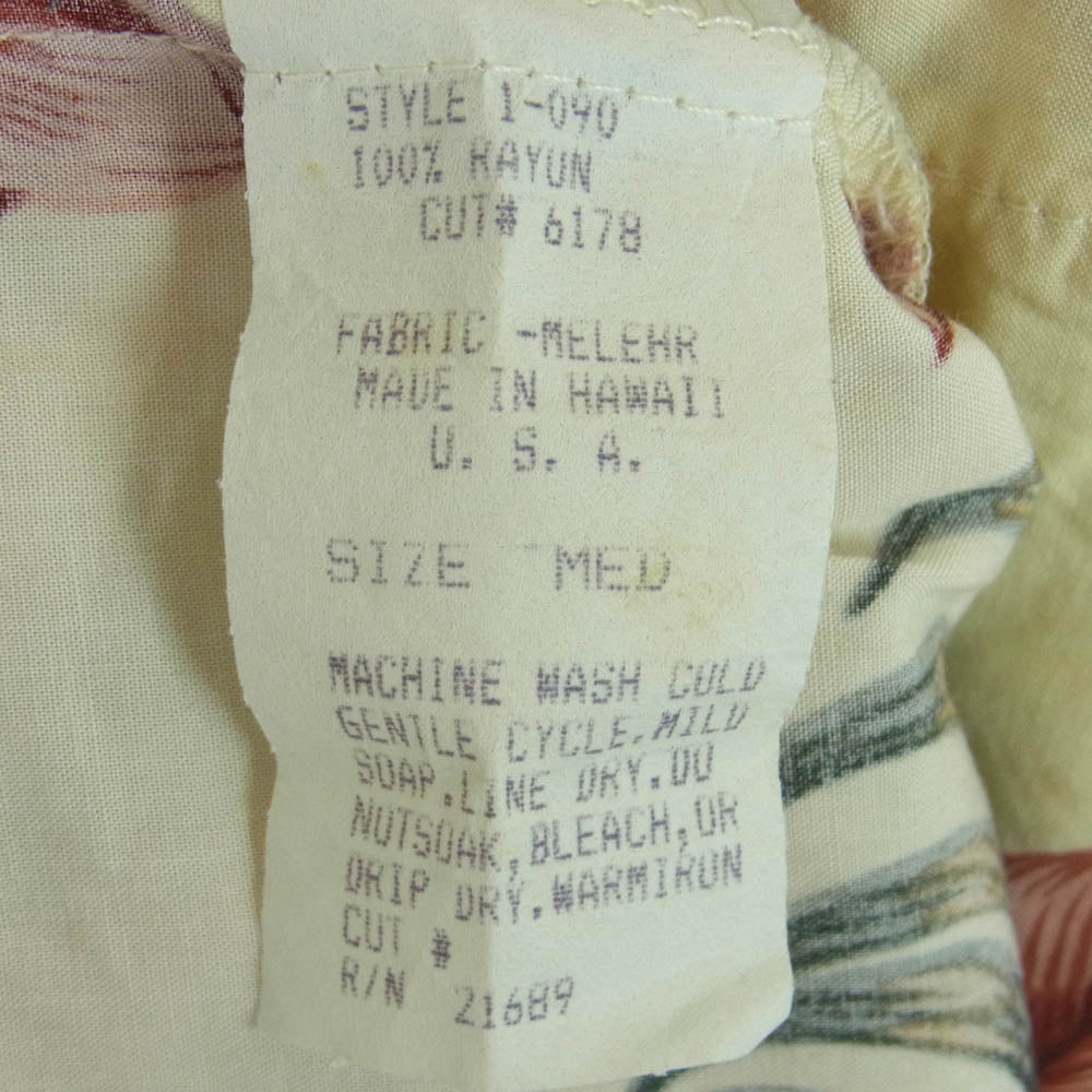 イオラニ 6178 花柄 総柄 レーヨン ハワイアン アロハ シャツ 半袖 ハワイ製 イエロー系 クリーム色系 M【中古】