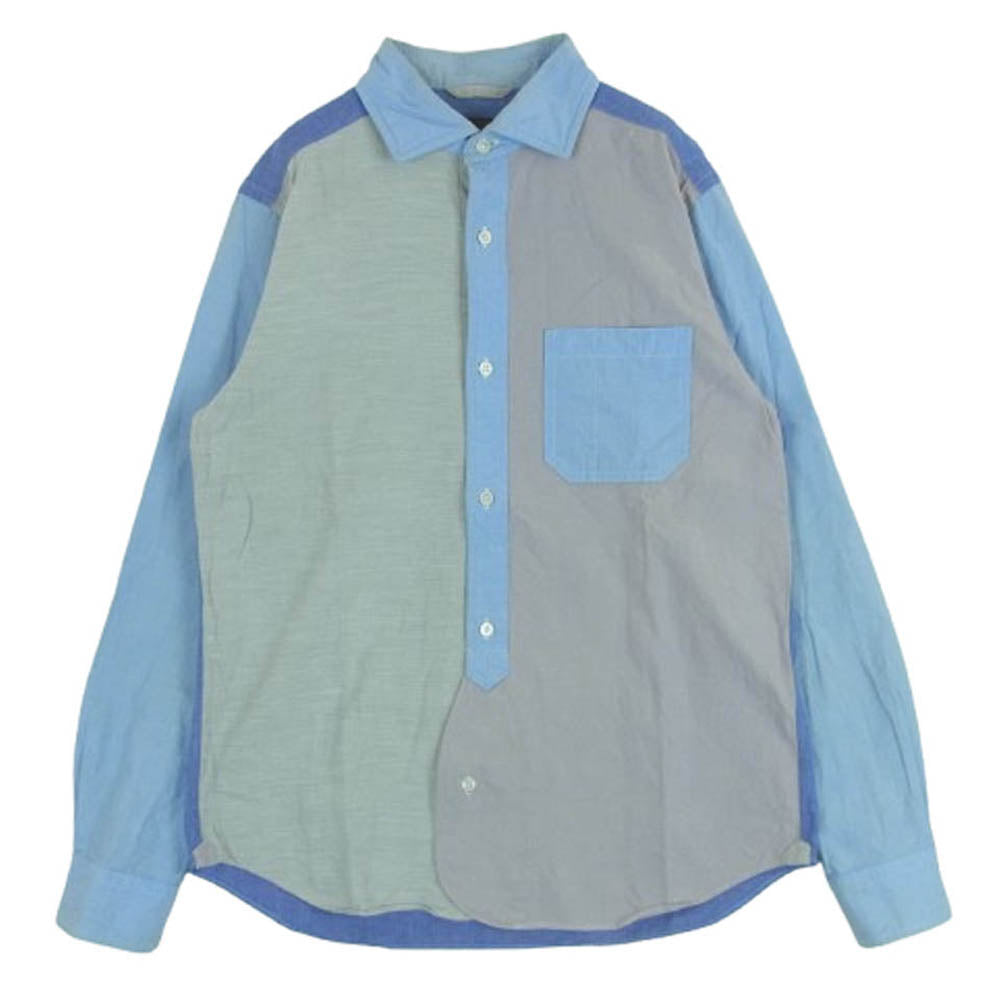 Nigel Cabourn ナイジェルケーボン 8070010036 BRITISH OFFICER'S SHIRT クレイジーパターン 長袖 ブリティッシュオフィサーズ シャツ ブルー系 ライトブルー系 グレー系 48【中古】