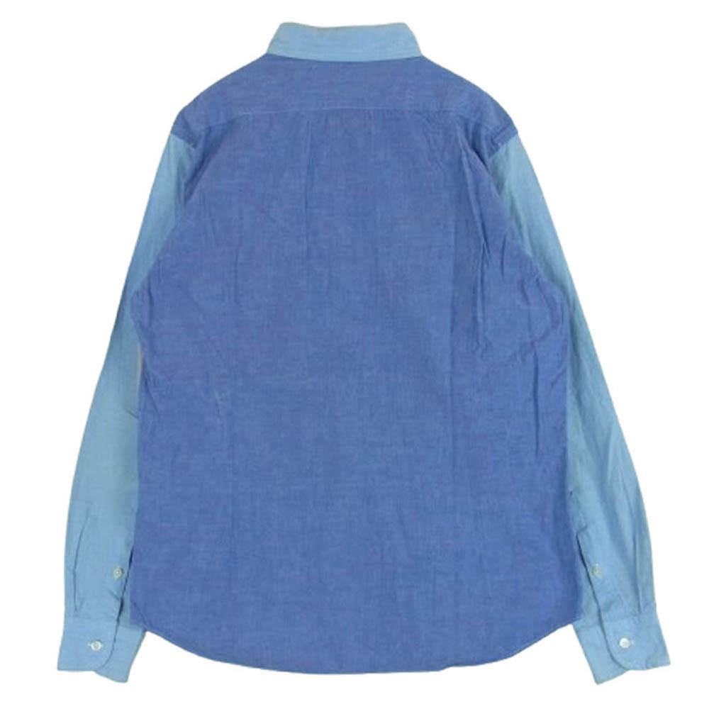 Nigel Cabourn ナイジェルケーボン 8070010036 BRITISH OFFICER'S SHIRT クレイジーパターン 長袖 ブリティッシュオフィサーズ シャツ ブルー系 ライトブルー系 グレー系 48【中古】