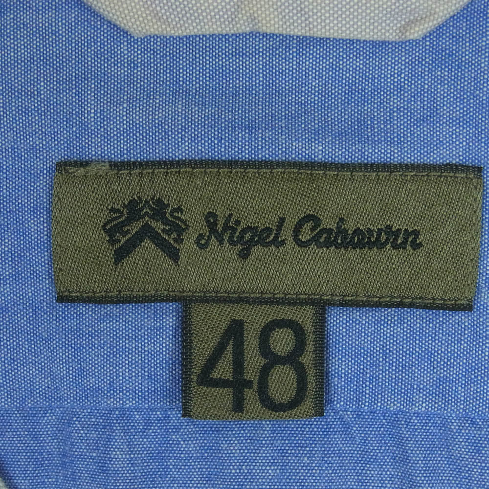 Nigel Cabourn ナイジェルケーボン 8070010036 BRITISH OFFICER'S SHIRT クレイジーパターン 長袖 ブリティッシュオフィサーズ シャツ ブルー系 ライトブルー系 グレー系 48【中古】