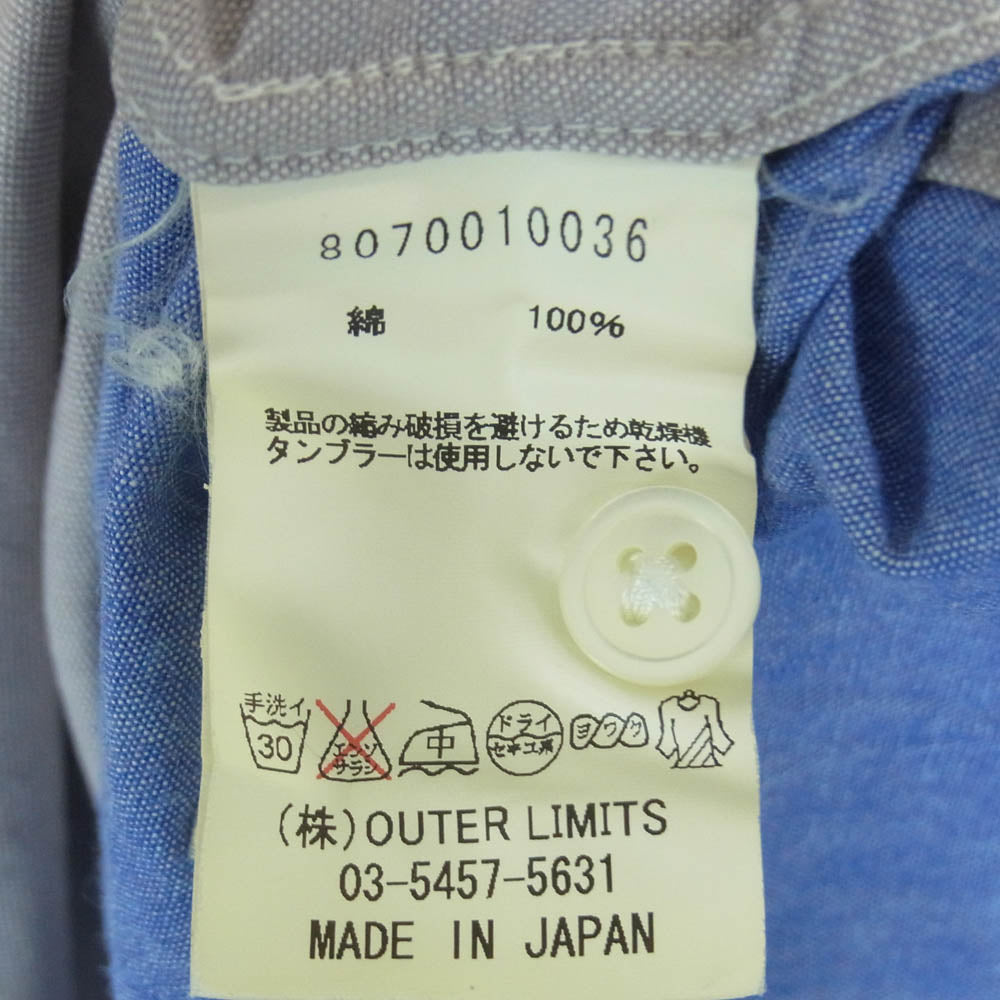 Nigel Cabourn ナイジェルケーボン 8070010036 BRITISH OFFICER'S SHIRT クレイジーパターン 長袖 ブリティッシュオフィサーズ シャツ ブルー系 ライトブルー系 グレー系 48【中古】