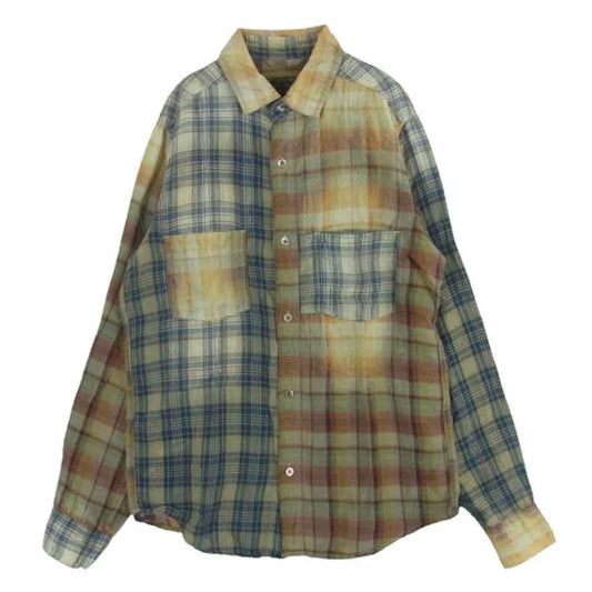 Nigel Cabourn ナイジェルケーボン 8050010091 MADRAS CHECK SHIRT クレイジーパターン リネン マドラス チェック 長袖 シャツ ブルー系 イエロー系 48【中古】