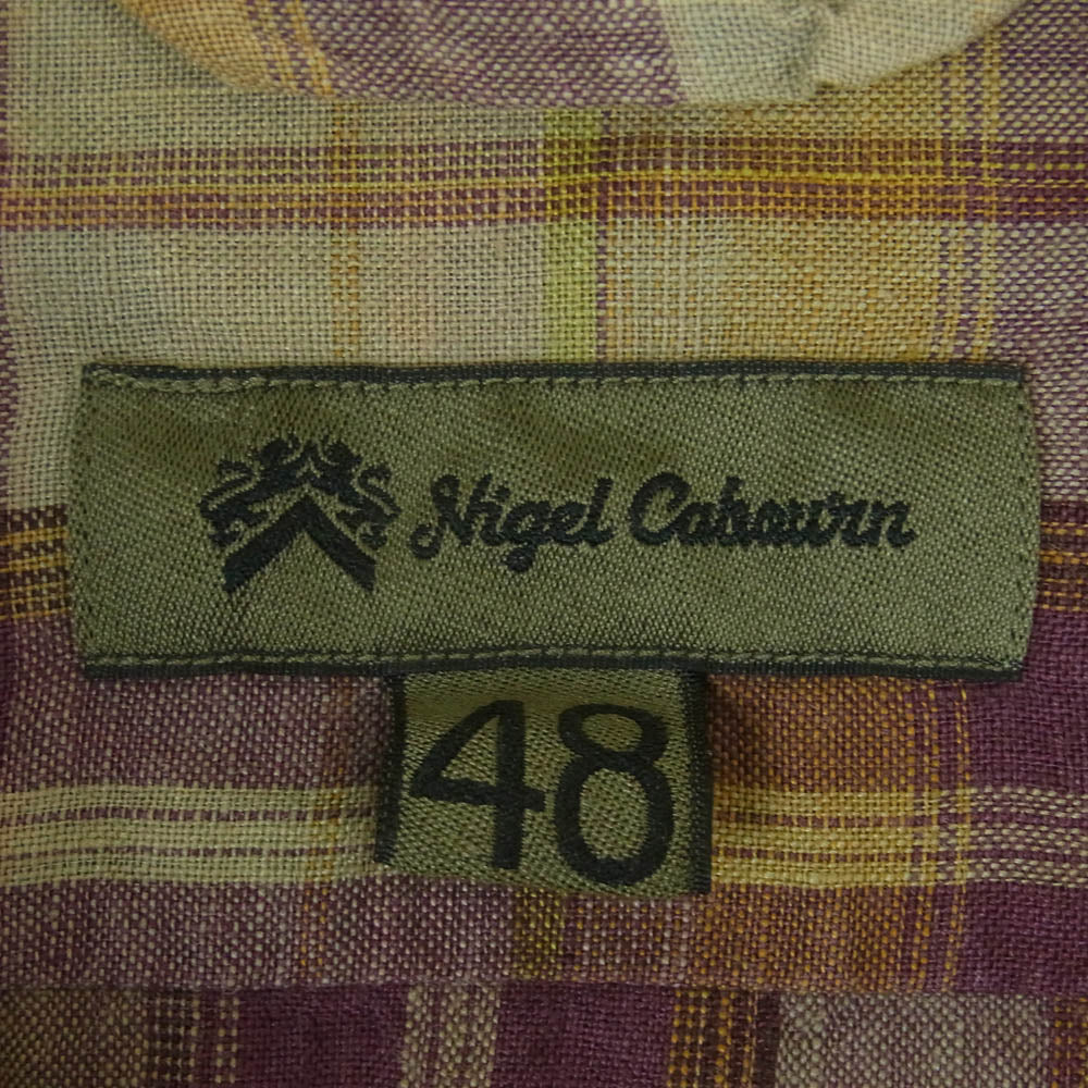 Nigel Cabourn ナイジェルケーボン 8050010091 MADRAS CHECK SHIRT クレイジーパターン リネン マドラス チェック 長袖 シャツ ブルー系 イエロー系 48【中古】