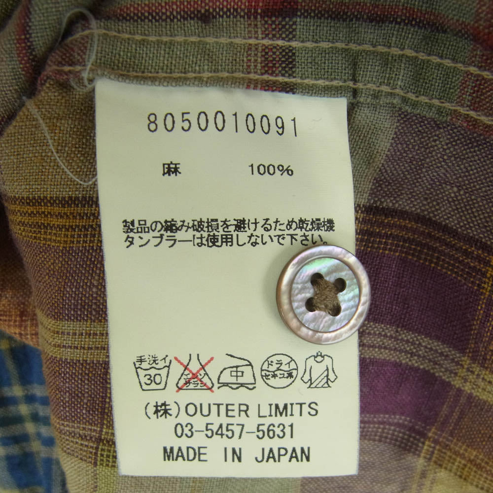 Nigel Cabourn ナイジェルケーボン 8050010091 MADRAS CHECK SHIRT クレイジーパターン リネン マドラス チェック 長袖 シャツ ブルー系 イエロー系 48【中古】