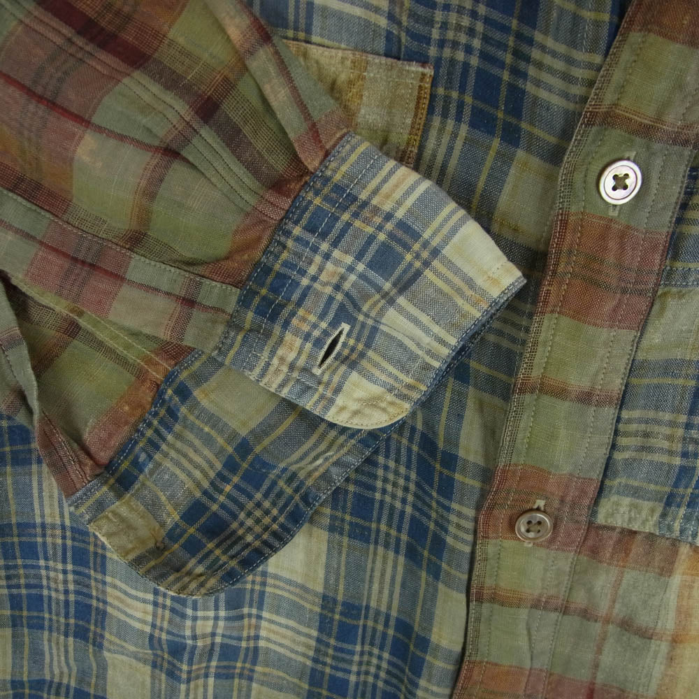 Nigel Cabourn ナイジェルケーボン 8050010091 MADRAS CHECK SHIRT クレイジーパターン リネン マドラス チェック 長袖 シャツ ブルー系 イエロー系 48【中古】