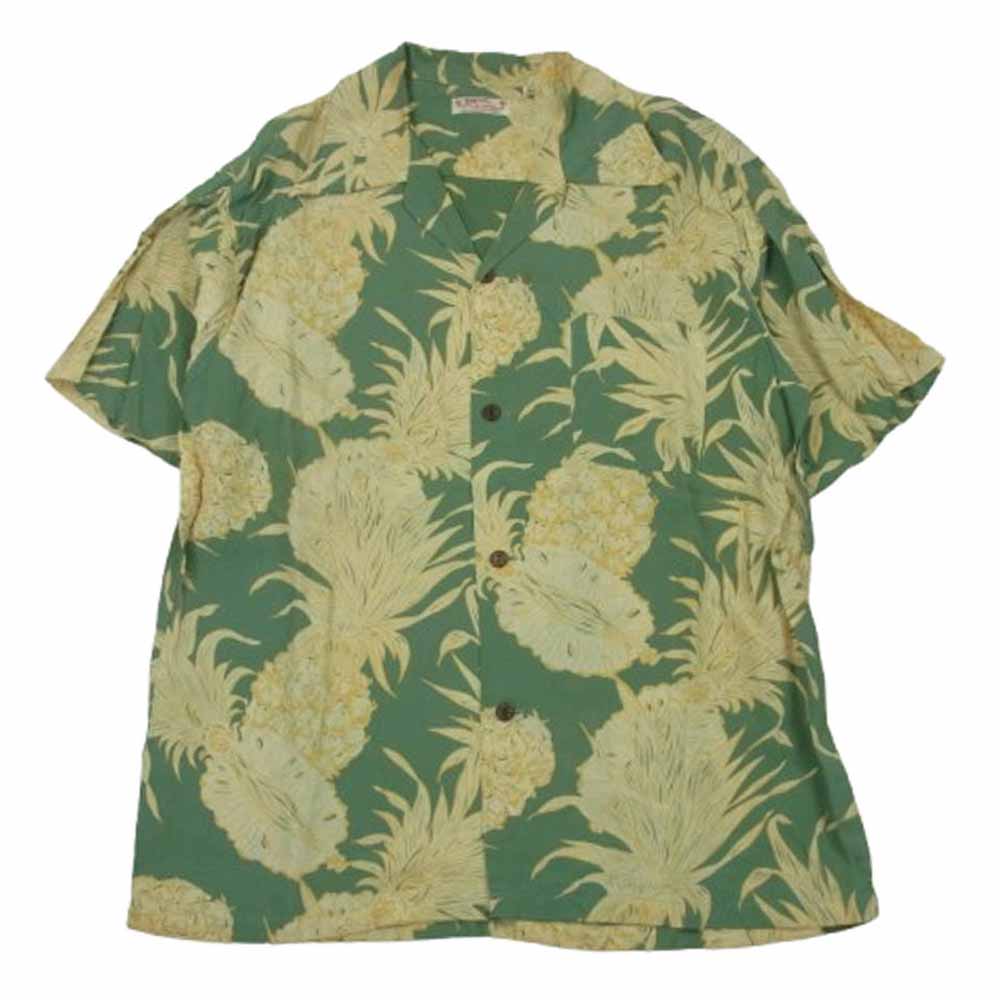 SUN SURF サンサーフ M32857 パイナップル ハワイアン アロハ シャツ 半袖 グリーン系 L【中古】