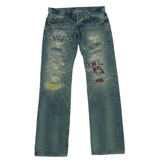 HYSTERIC GLAMOUR ヒステリックグラマー 0204AP06 CPR加工 クラッシュ スタッズ リペア ボタンフライ デニム パンツ インディゴブルー系 30【中古】