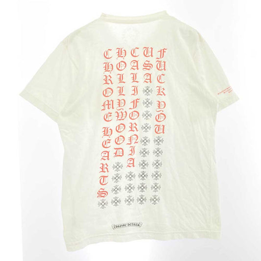 CHROME HEARTS クロムハーツ（原本無） FUCK YOU USA STRIPE LOGO L/S TEE 英字プリント ファックユー ネオン ストライプロゴ クルーネック 半袖 Tシャツ ホワイト ホワイト系 M【中古】