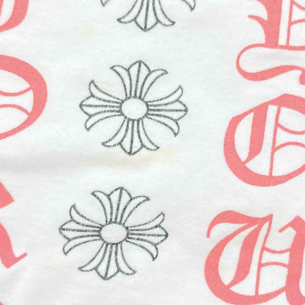 CHROME HEARTS クロムハーツ（原本無） FUCK YOU USA STRIPE LOGO L/S TEE 英字プリント ファックユー ネオン ストライプロゴ クルーネック 半袖 Tシャツ ホワイト ホワイト系 M【中古】