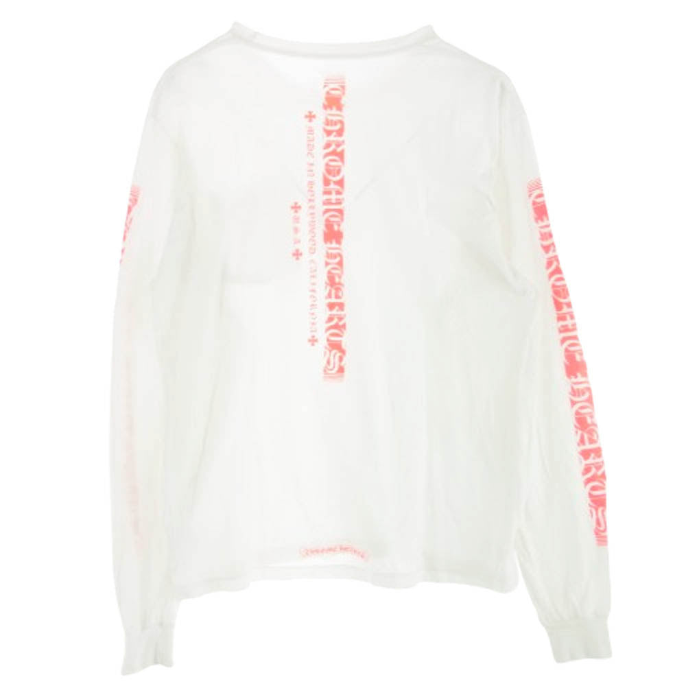 CHROME HEARTS クロムハーツ（原本無） NEON PINK STRIPE LOGO TEE ネオン ピンク ストライプ ロゴ 長袖 Tシャツ ホワイト ホワイト系 L【中古】