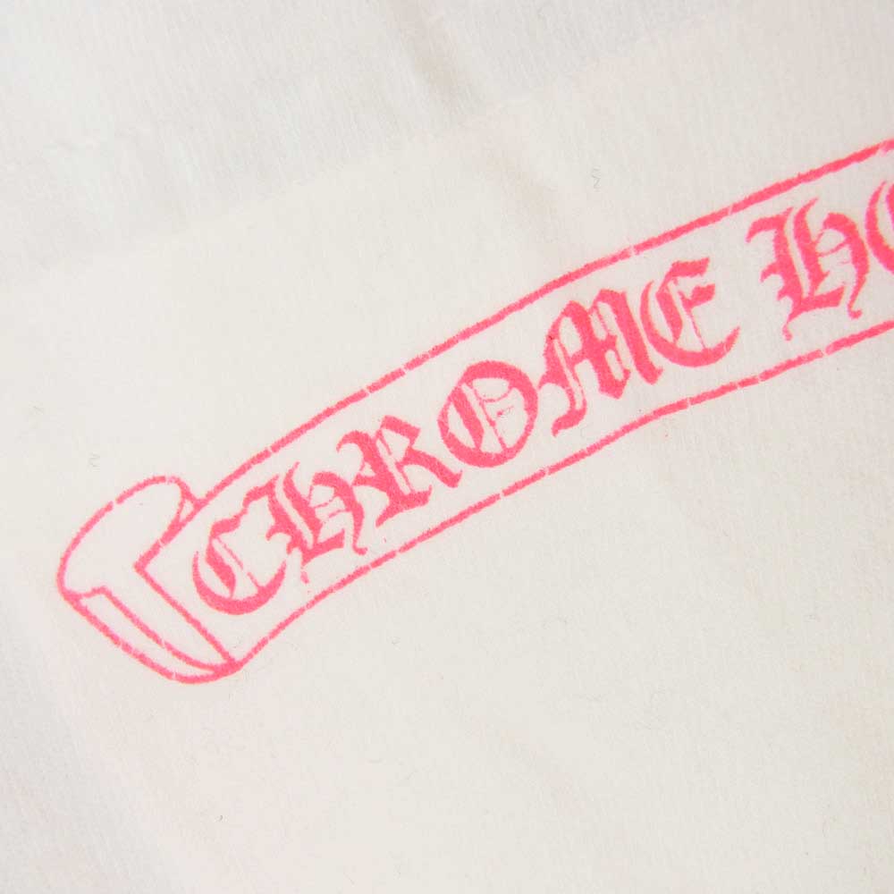 CHROME HEARTS クロムハーツ（原本無） NEON PINK STRIPE LOGO TEE ネオン ピンク ストライプ ロゴ 長袖 Tシャツ ホワイト ホワイト系 L【中古】