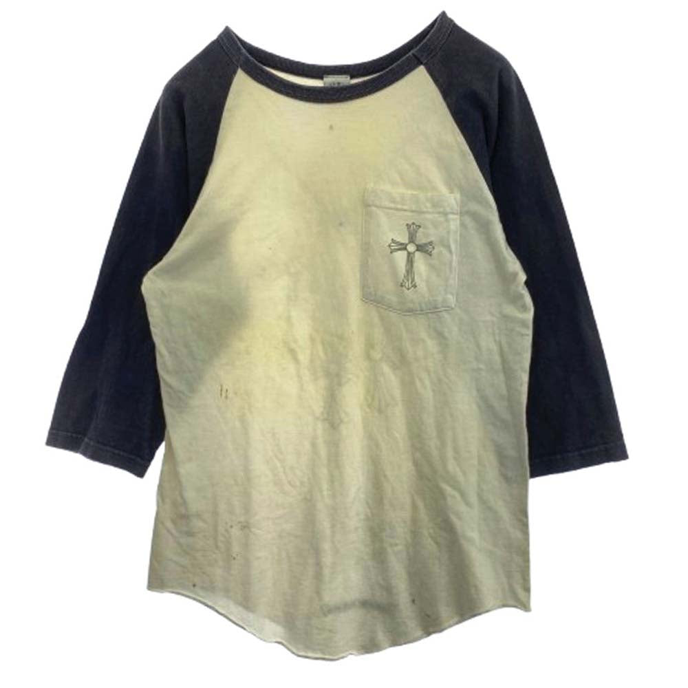CHROME HEARTS クロムハーツ（原本無） Cemetery Cross セメタリークロスパックプリント CHクロスプリントポケット付き ラグランスリーブ 七分袖 Tシャツ オフホワイト系 S【中古】