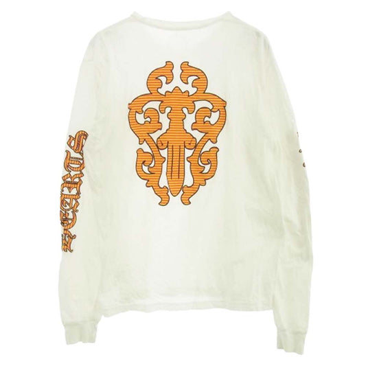 CHROME HEARTS クロムハーツ（原本無） Striped Dagger L/S TEE ストライプ ダガー ロングスリーブ 長袖 Tシャツ ホワイト ホワイト系 L【中古】