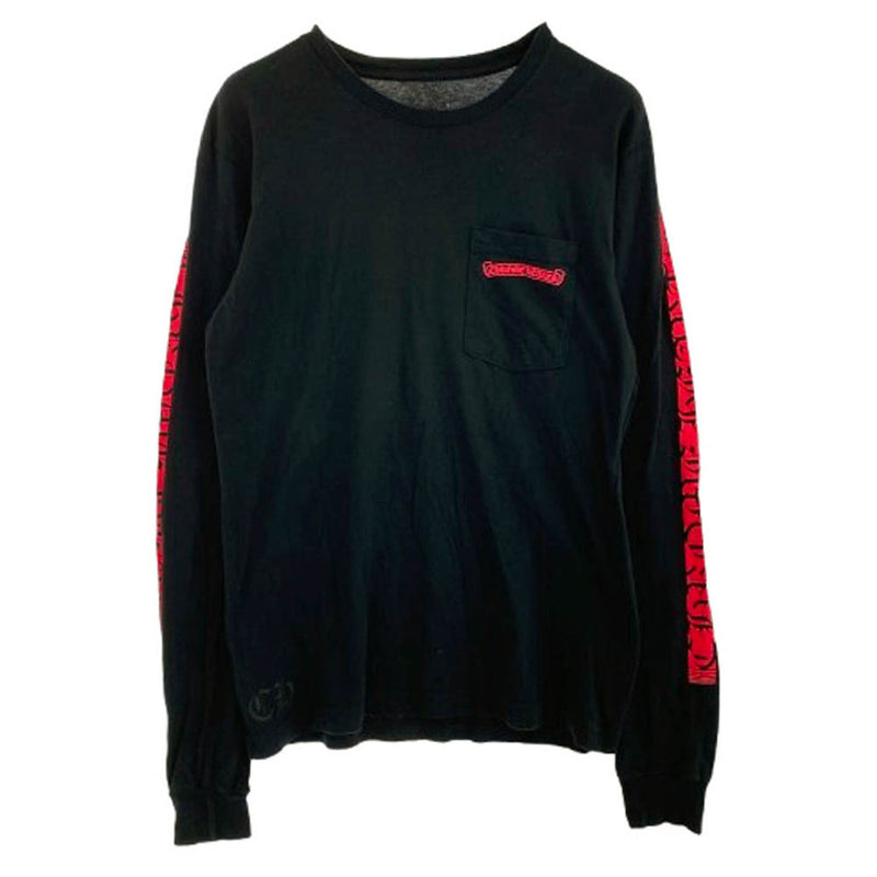 CHROME HEARTS クロムハーツ（原本無） NEON PINK STRIPE LOGO TEE ネオン ピンク ストライプ ロゴ 長袖 Tシャツ ブラック ブラック系 M【中古】