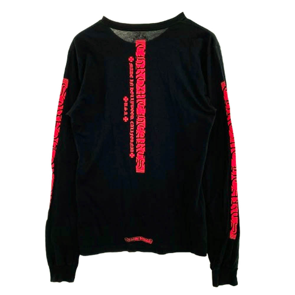 CHROME HEARTS クロムハーツ（原本無） NEON PINK STRIPE LOGO TEE ネオン ピンク ストライプ ロゴ 長袖 Tシャツ ブラック ブラック系 M【中古】