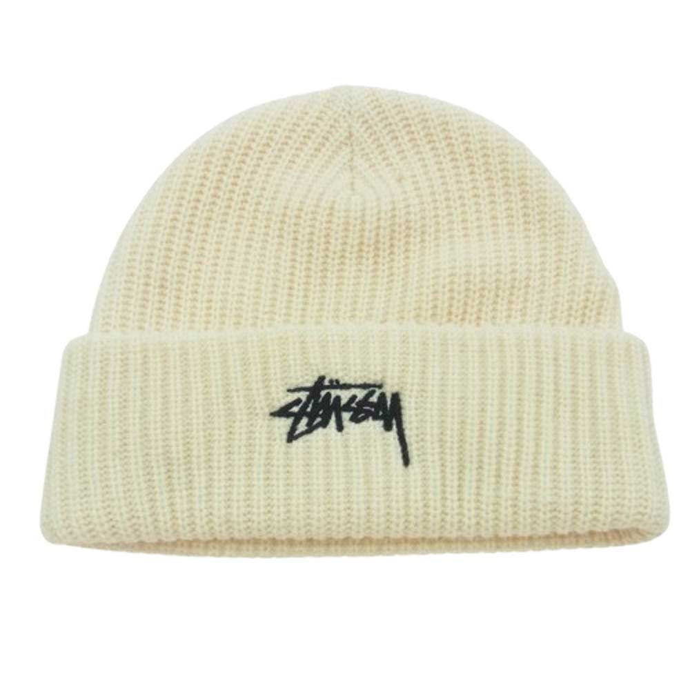 STUSSY ステューシー アクリル リブ ニット帽 ビーニー ベージュ系【中古】