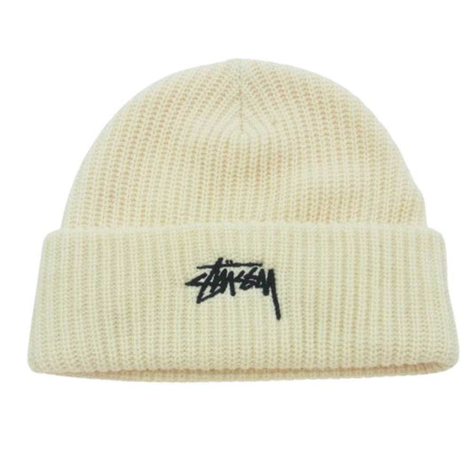 STUSSY ステューシー アクリル リブ ニット帽 ビーニー ベージュ系【中古】