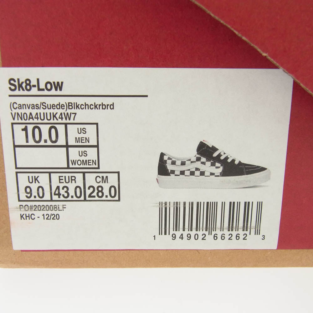 VANS バンズ VN0A4UUK4W7 SK8-LOW スケート ローカット チェッカーボード スニーカー ブラック系 28cm【極上美品】【中古】