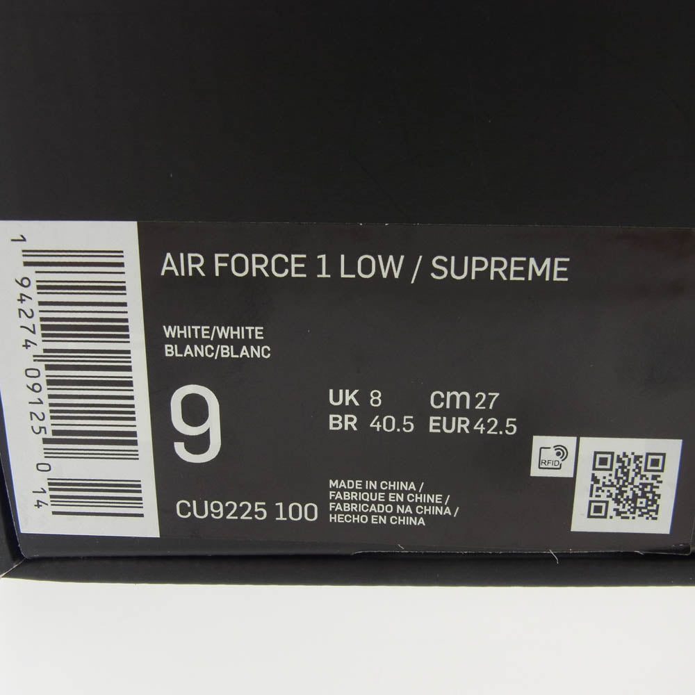 Supreme シュプリーム CU9225-100 × Nike Air Force 1 Low White ナイキ エアフォースワン ローカット スニーカー ホワイト系 27cm【中古】