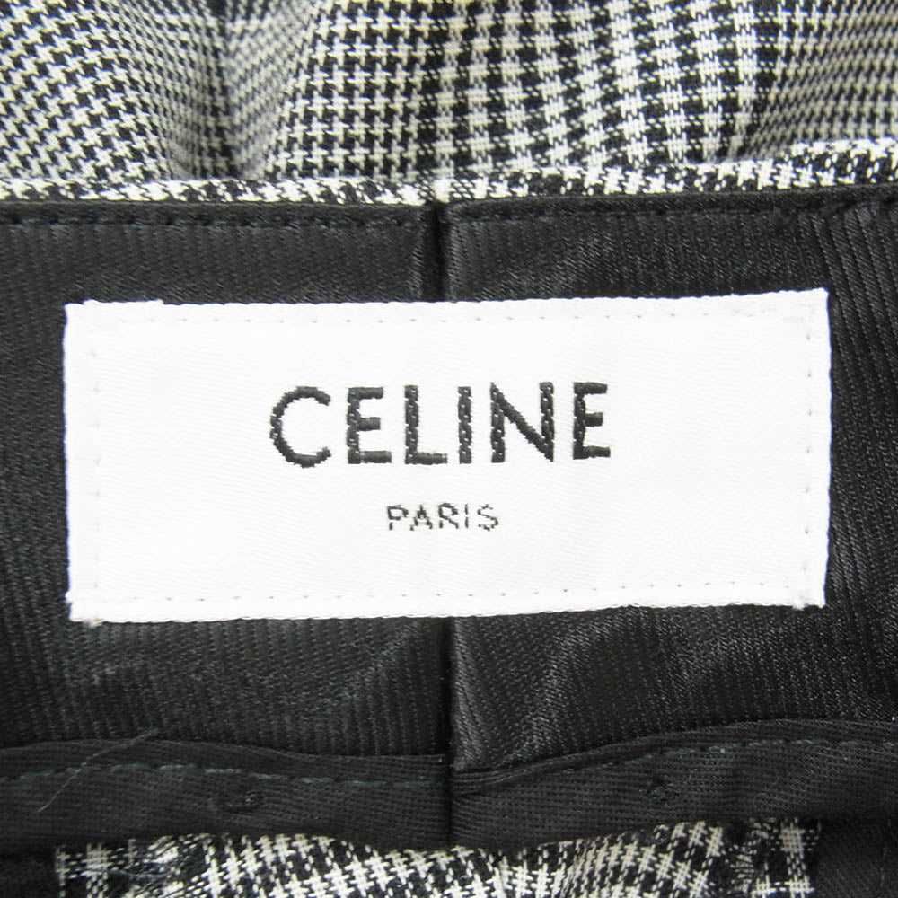 CELINE セリーヌ 23SS 2P032709T エディスリマン ウール フレア チェック センタープレス パンツ グレンチェック スラックス ブラック系 46【中古】