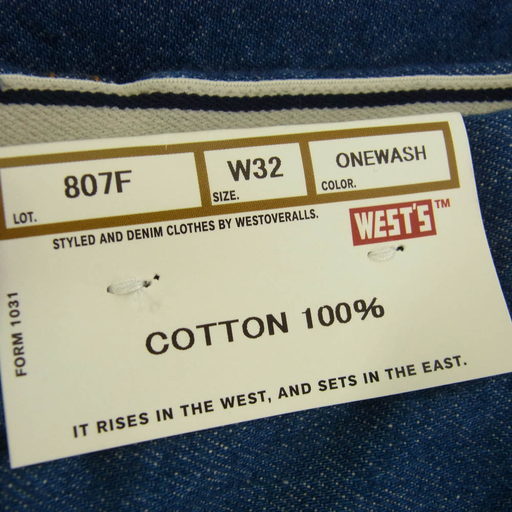 ウエストオーバーオールズ 22SSPT807 807F DENIM デニム パンツ W32 インディゴブルー系 32【新古品】【未使用】【中古】