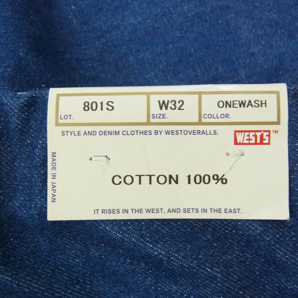 ウエストオーバーオールズ WOAPT801A 801S DENIM デニム パンツ インディゴ インディゴブルー系 32【新古品】【未使用】【中古】
