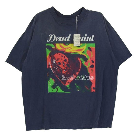SAINT MICHAEL セントマイケル 24AW SM-YS1-0000-010 SS TEE DEAD SAINT エイジング加工 プリント 半袖 Tシャツ ネイビー系 L【極上美品】【中古】