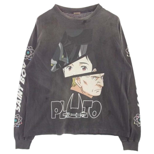 SAINT MICHAEL セントマイケル 24AW SM-YS1-0000-C30 PT_LS TEE PLUTO プルートゥ ダメージ加工 プリント 長袖 Tシャツ XLサイズ グレー系 XL【極上美品】【中古】