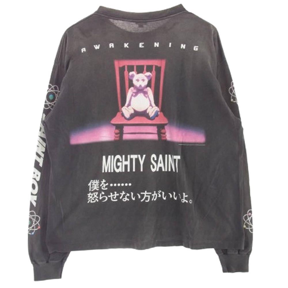 SAINT MICHAEL セントマイケル 24AW SM-YS1-0000-C30 PT_LS TEE PLUTO プルートゥ ダメージ加工 プリント 長袖 Tシャツ XLサイズ グレー系 XL【極上美品】【中古】