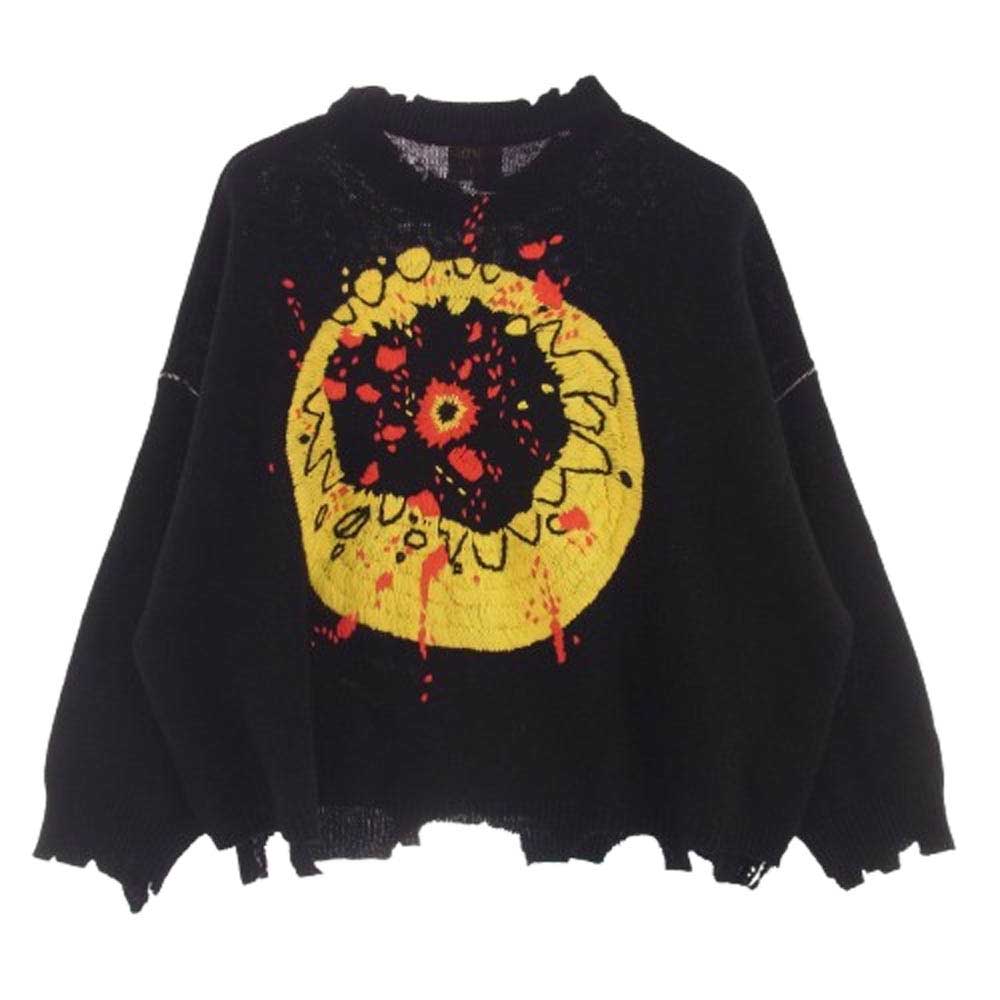 SAINT MICHAEL セントマイケル 24AW SM-YS1-0000-C07 CP_CREW KNT SMILE スマイル ダメージ加工 プルオーバー ニット ブラック系 L【極上美品】【中古】