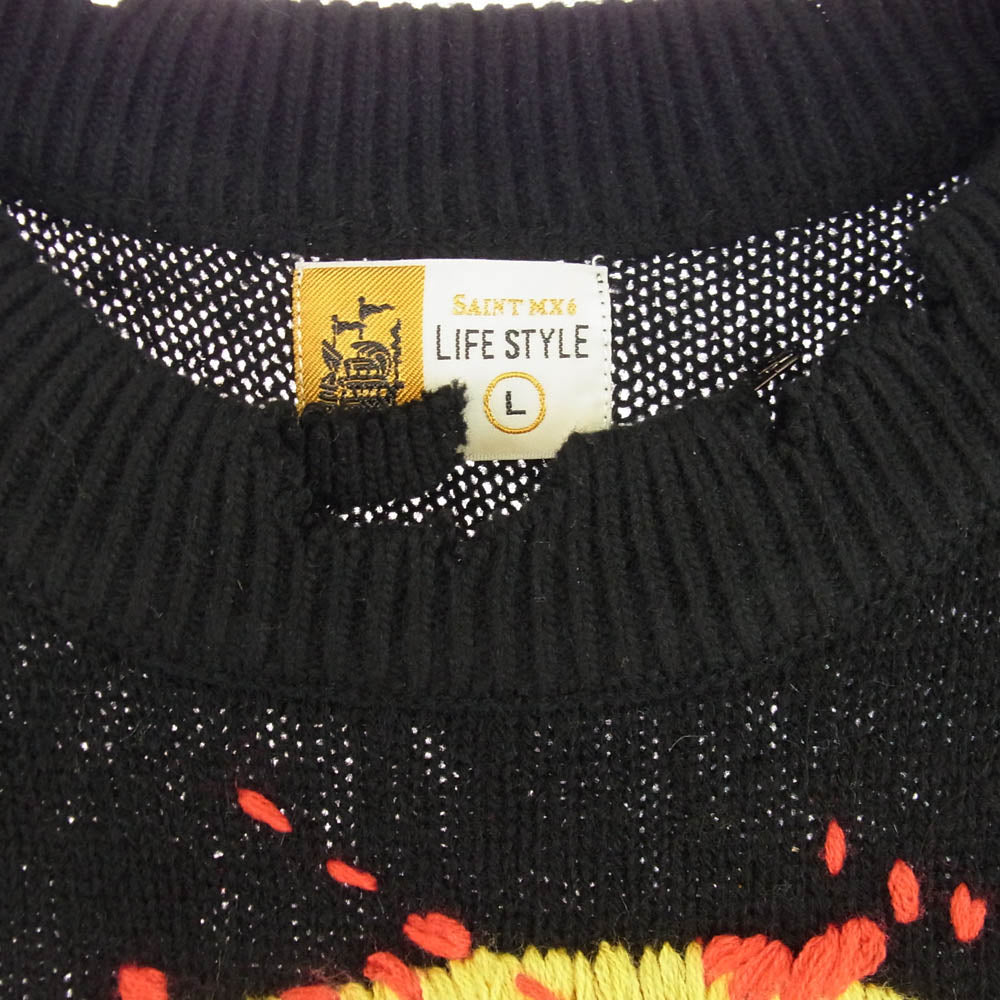 SAINT MICHAEL セントマイケル 24AW SM-YS1-0000-C07 CP_CREW KNT SMILE スマイル ダメージ加工 プルオーバー ニット ブラック系 L【極上美品】【中古】
