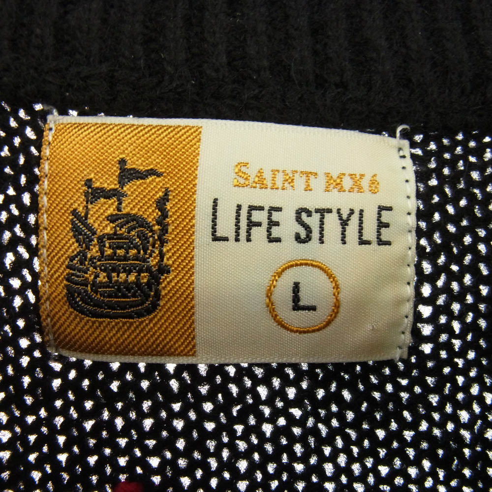 SAINT MICHAEL セントマイケル 24AW SM-YS1-0000-C07 CP_CREW KNT SMILE スマイル ダメージ加工 プルオーバー ニット ブラック系 L【極上美品】【中古】