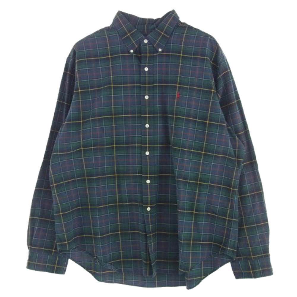 POLO RALPH LAUREN ポロ・ラルフローレン 刺繍 ボタンダウン 長袖 チェック シャツ グリーン系 XXL【中古】