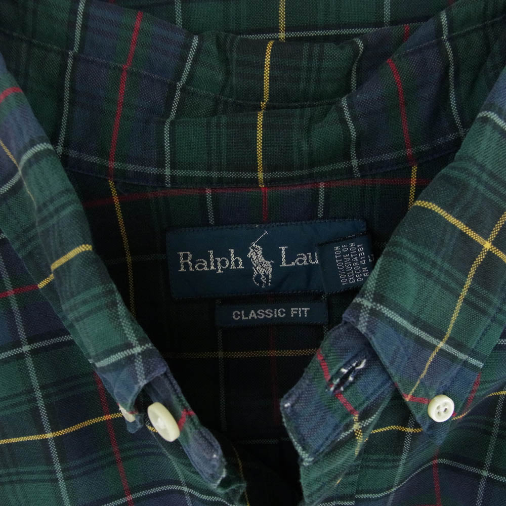 POLO RALPH LAUREN ポロ・ラルフローレン 刺繍 ボタンダウン 長袖 チェック シャツ グリーン系 XXL【中古】