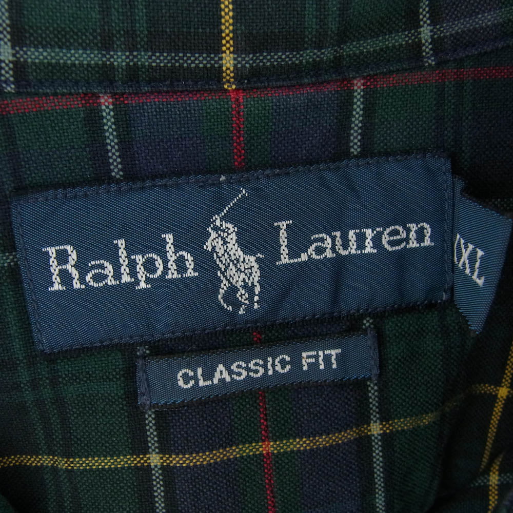 POLO RALPH LAUREN ポロ・ラルフローレン 刺繍 ボタンダウン 長袖 チェック シャツ グリーン系 XXL【中古】