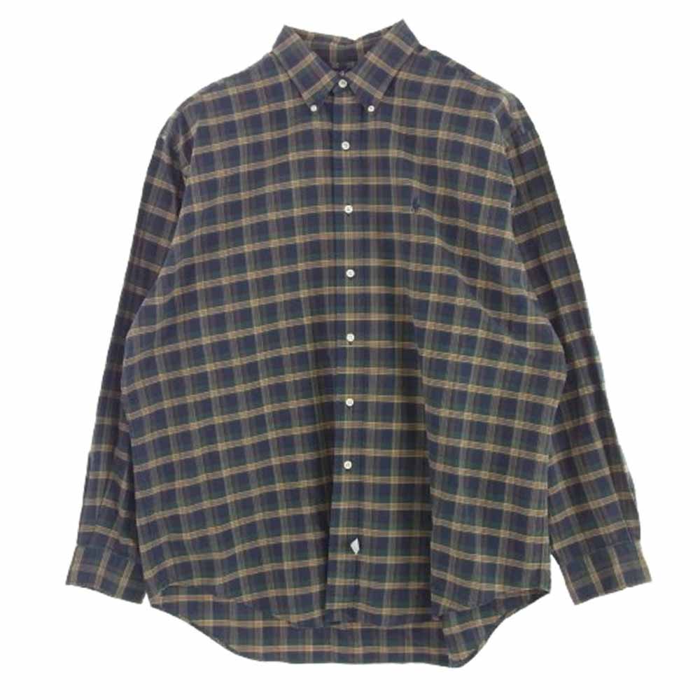 POLO RALPH LAUREN ポロ・ラルフローレン 刺繍 ボタンダウン 長袖 チェック シャツ グリーン系 XL【中古】