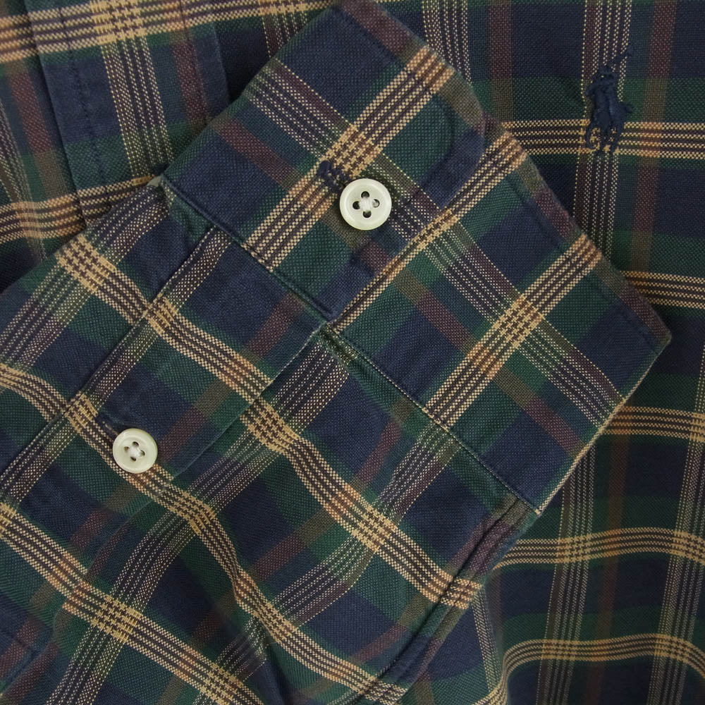POLO RALPH LAUREN ポロ・ラルフローレン 刺繍 ボタンダウン 長袖 チェック シャツ グリーン系 XL【中古】