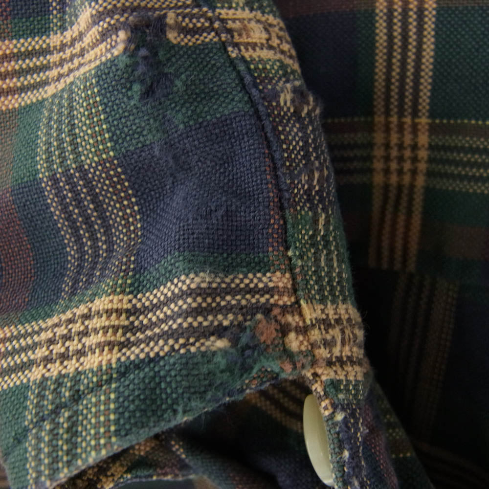 POLO RALPH LAUREN ポロ・ラルフローレン 刺繍 ボタンダウン 長袖 チェック シャツ グリーン系 XL【中古】