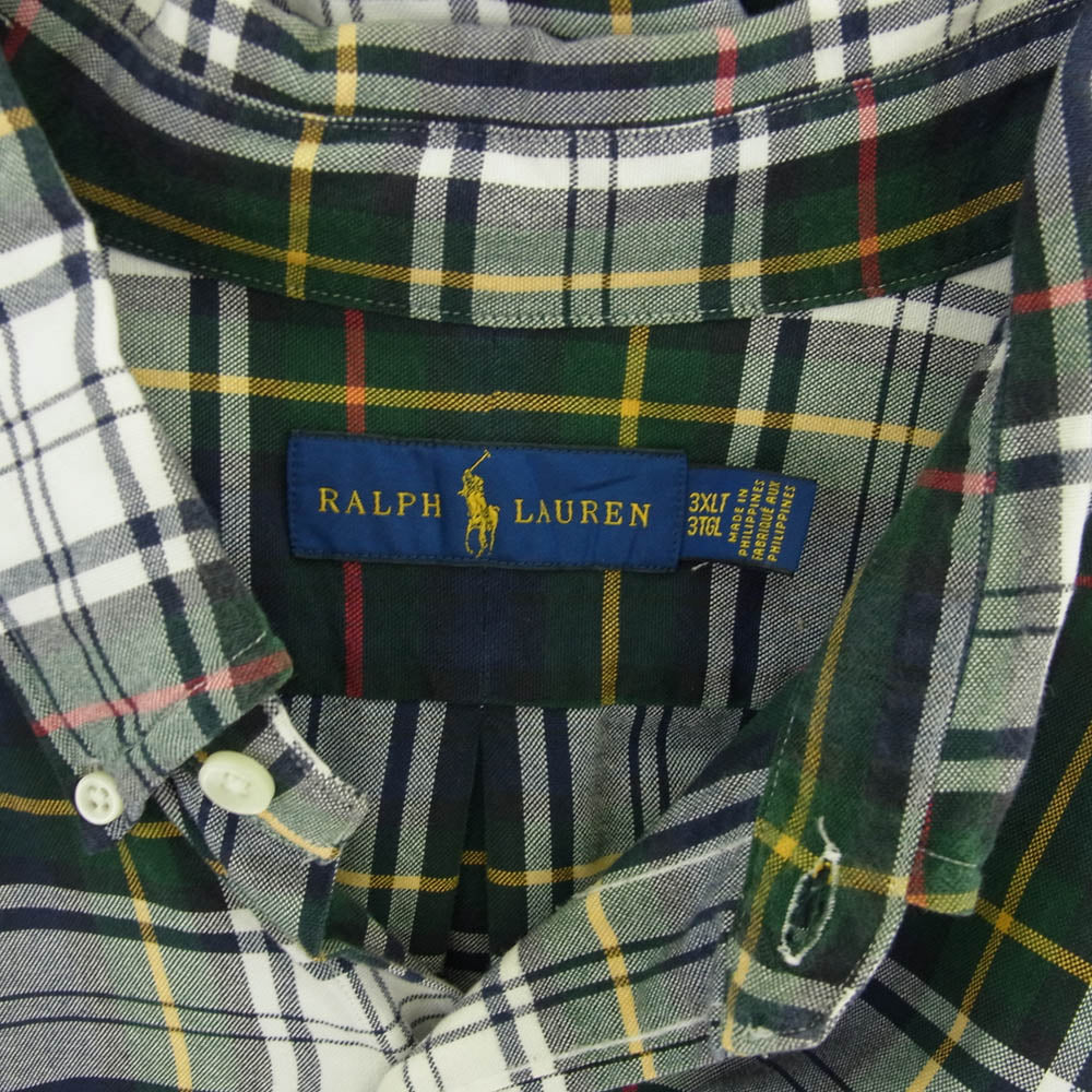 POLO RALPH LAUREN ポロ・ラルフローレン 刺繍 ボタンダウン 長袖 チェック シャツ グリーン系 3XLT【中古】