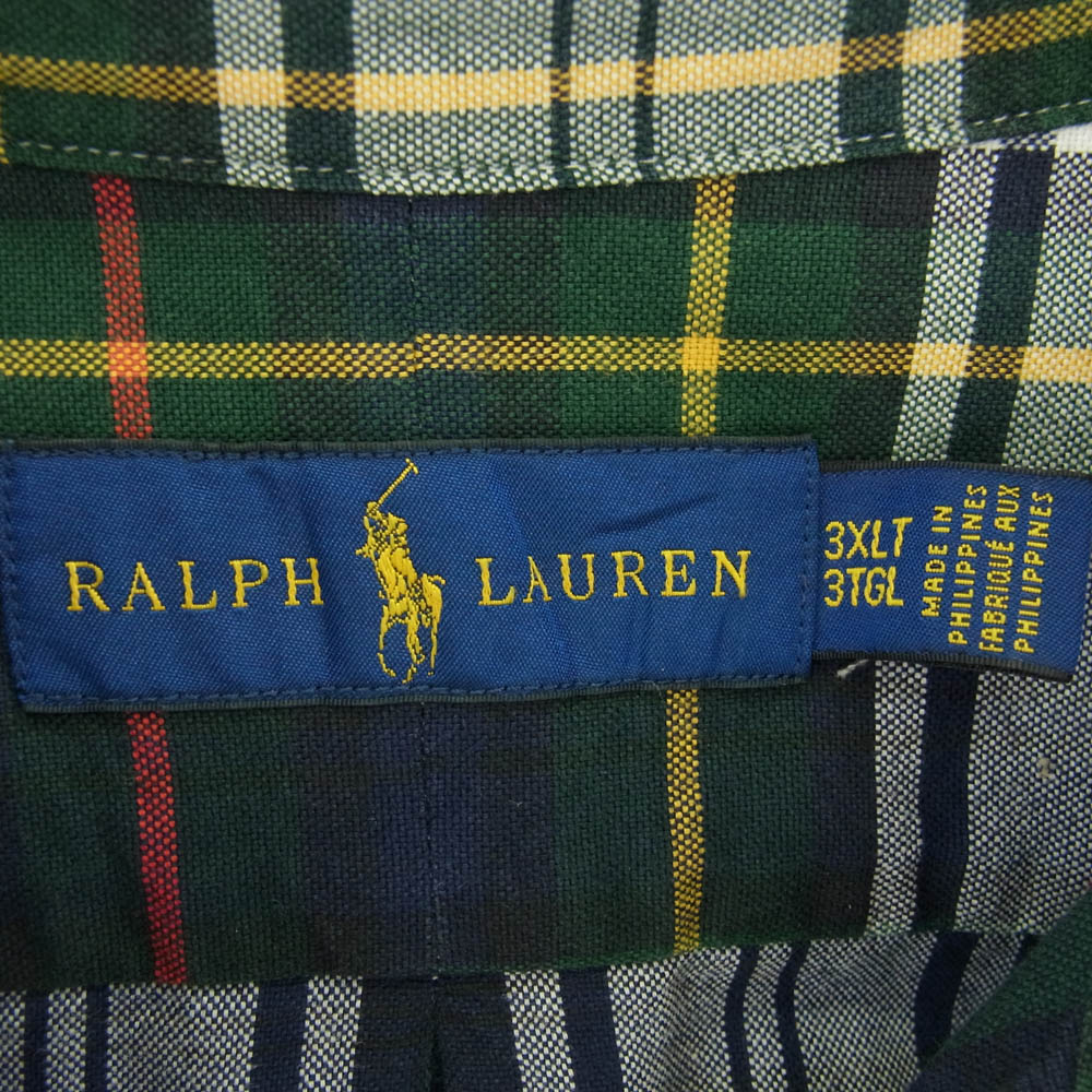POLO RALPH LAUREN ポロ・ラルフローレン 刺繍 ボタンダウン 長袖 チェック シャツ グリーン系 3XLT【中古】