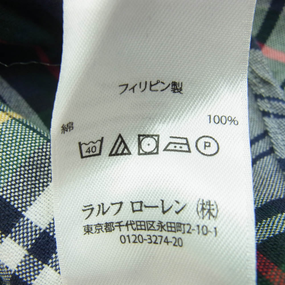 POLO RALPH LAUREN ポロ・ラルフローレン 刺繍 ボタンダウン 長袖 チェック シャツ グリーン系 3XLT【中古】