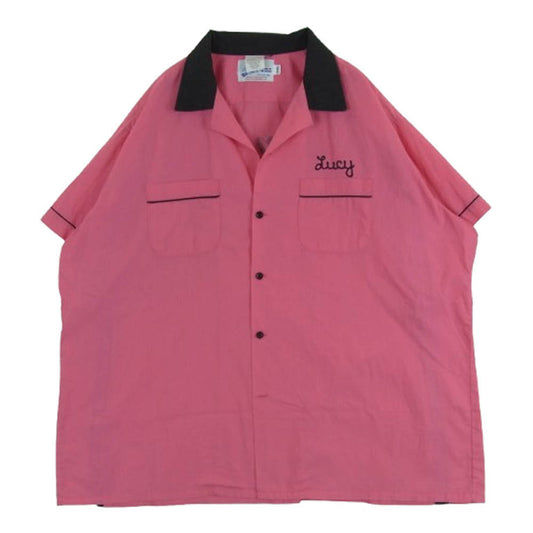 クルージン USA 刺繍 バックプリント オープンカラー 開襟 半袖 ボウリング シャツ ピンク系 XXXL【中古】
