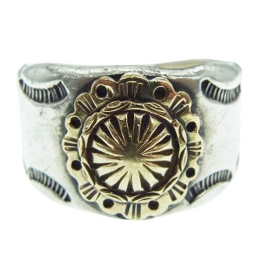 ARIZONA FREEDOM アリゾナフリーダム K18 サンフラワー コンチョ リング シルバー系 ゴールド系 約27号【中古】